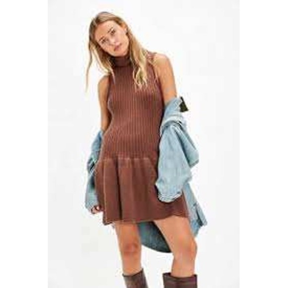 Free People Dresses & Skirts - Free People Millie Sweater Mini Dress Ribbed Sleeveless Turtleneck XS Brown